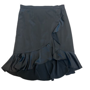 Women's Michelstudio Collection Black Satin Ruffle Frill Faux Wrap Skirt 16